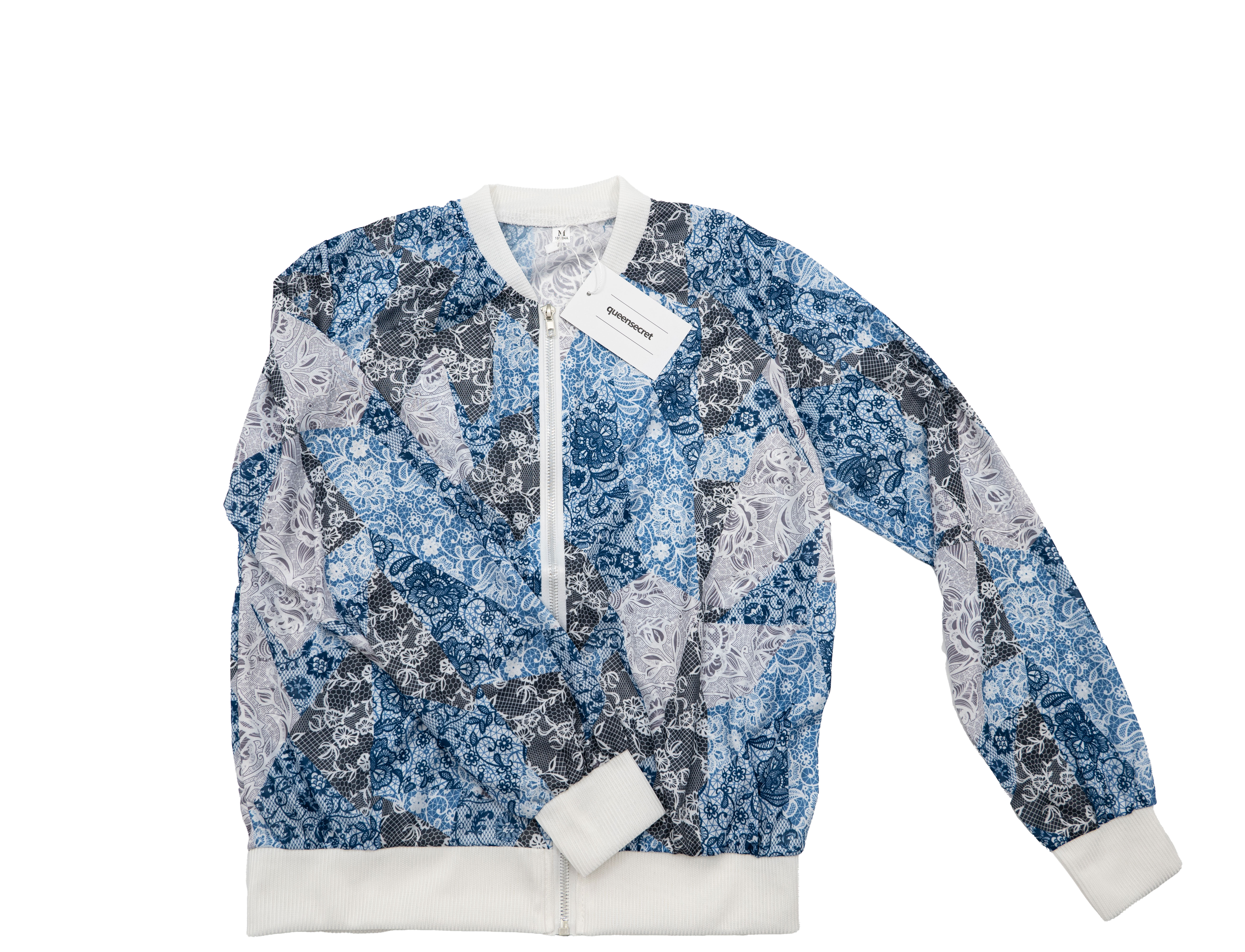 queensecret Women Casual Floral Zip Up Jacket Coat Stand Collar Lightweight Short Outwear Tops